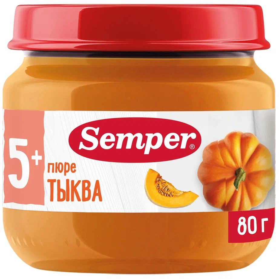 Пюре Semper Тыква, с 5 месяцев, 80 г пюре фруктовое semper манго с 6 мес 125 г 1 шт
