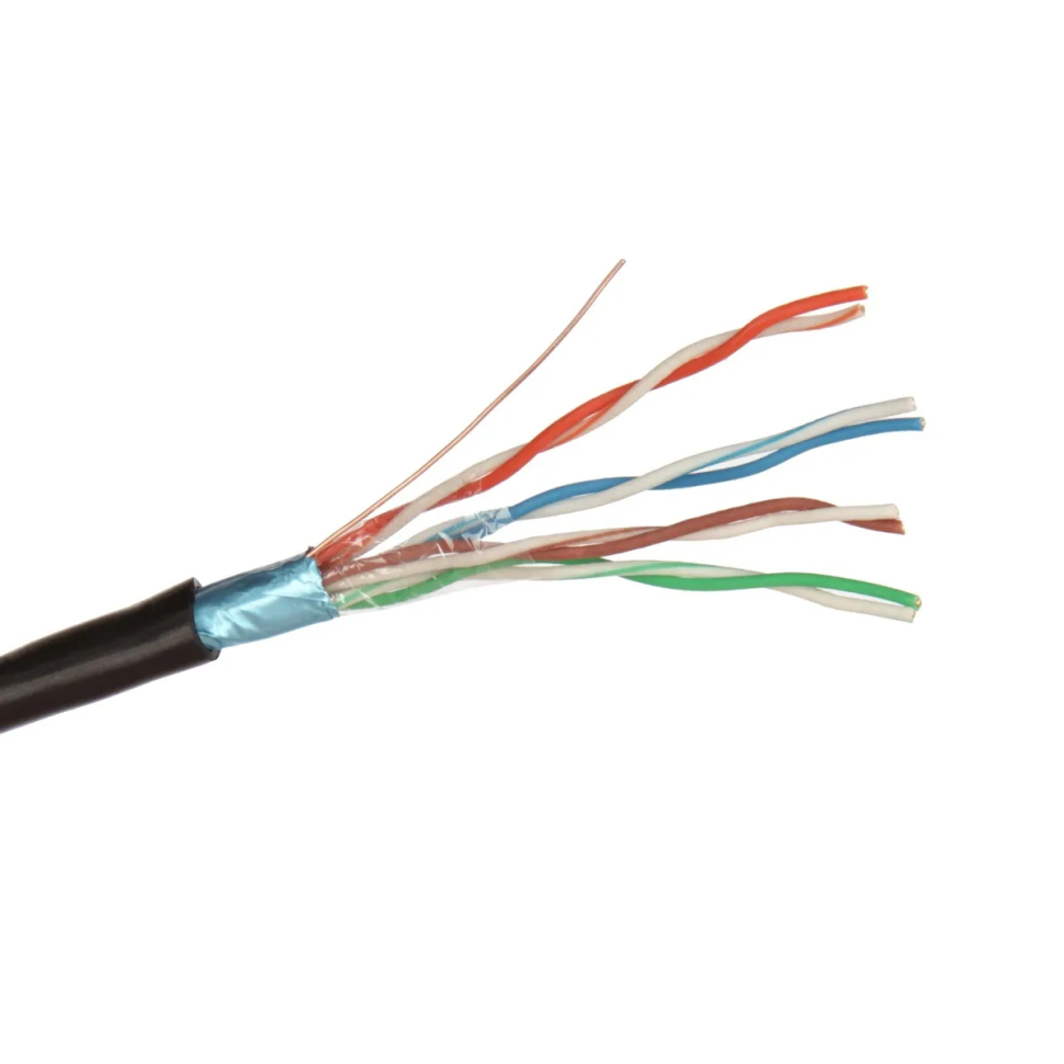 

Кабель витая пара FTP 4 пары (8 жил), чистая медь (BC), cat.5e, 24AWG, для внешней проклад, Серый