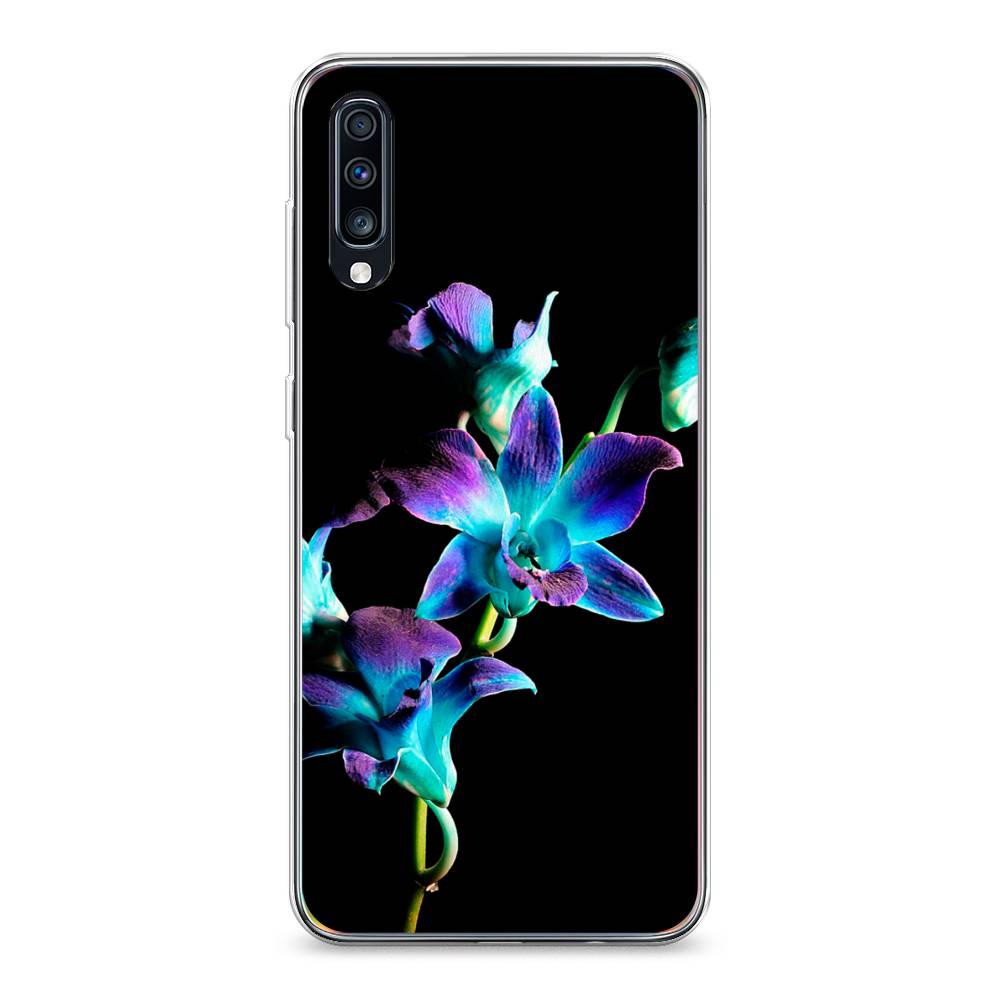 фото Силиконовый чехол "синий цветок на черном" на samsung galaxy a70 awog