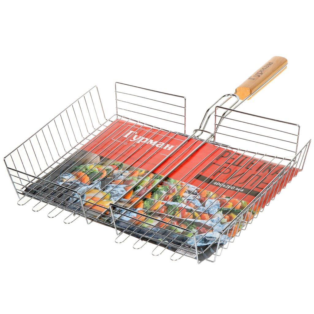 Решетка барбекю 400х280х60 мм, Гурман, 903, хром, 4 уровня, рукоятка дерево, 22003