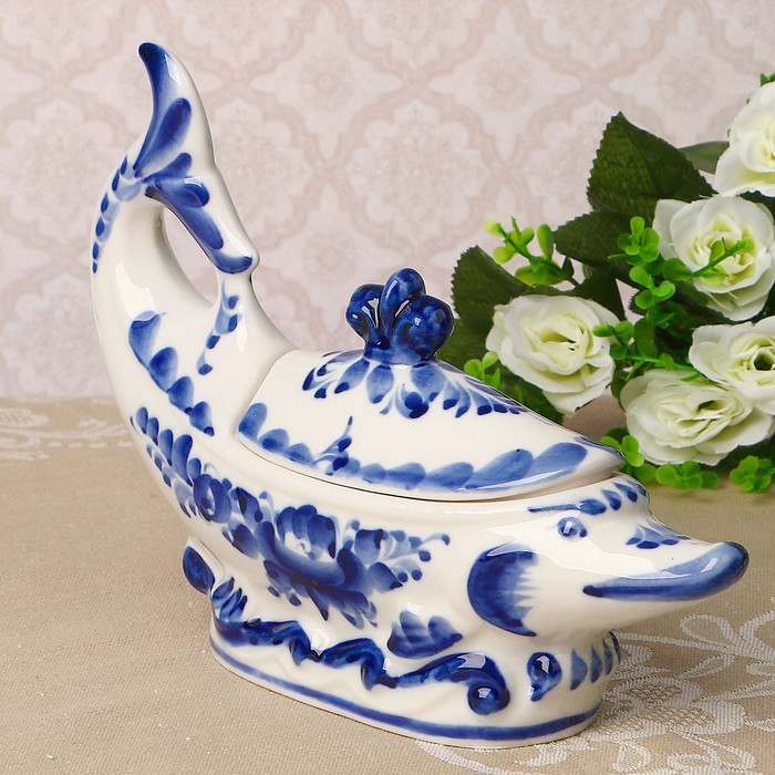 

Икорница «Севрюжка», 90 мл, 22х16 см, гжель, Белый;синий