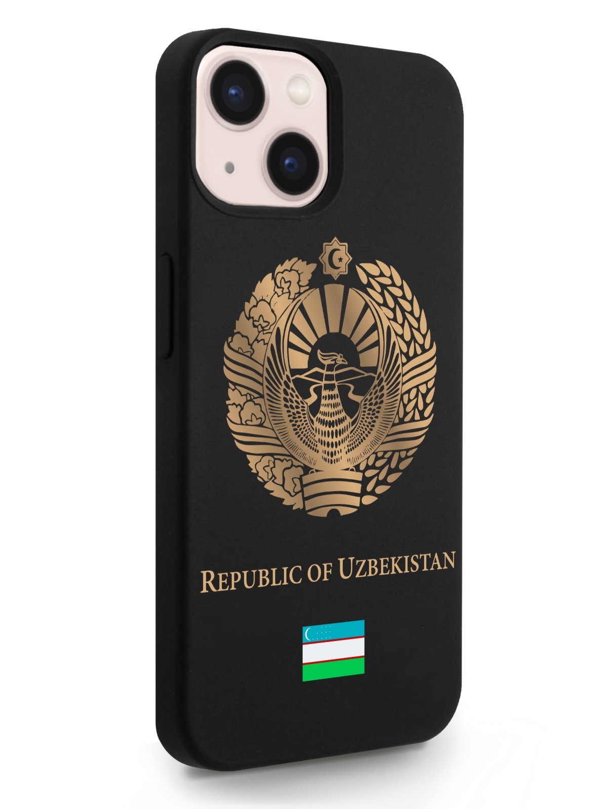 

Черный SignumCase для iPhone 13 Золотой Герб Узбекистана черный, iPhone 13 Золотой Герб Узбекистана
