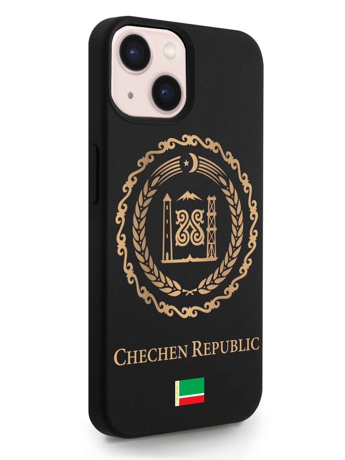 

Черный SignumCase для iPhone 13 Золотой Герб Чечни черный, iPhone 13 Золотой Герб Чечни