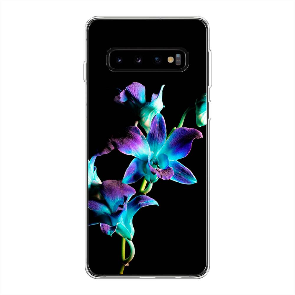 

Чехол Awog на Samsung Galaxy S10 Plus "Синий цветок на черном", Разноцветный, 27150-8