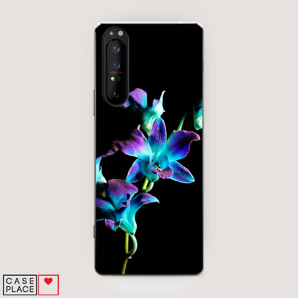 фото Силиконовый чехол "синий цветок на черном" на sony xperia 1 ii awog