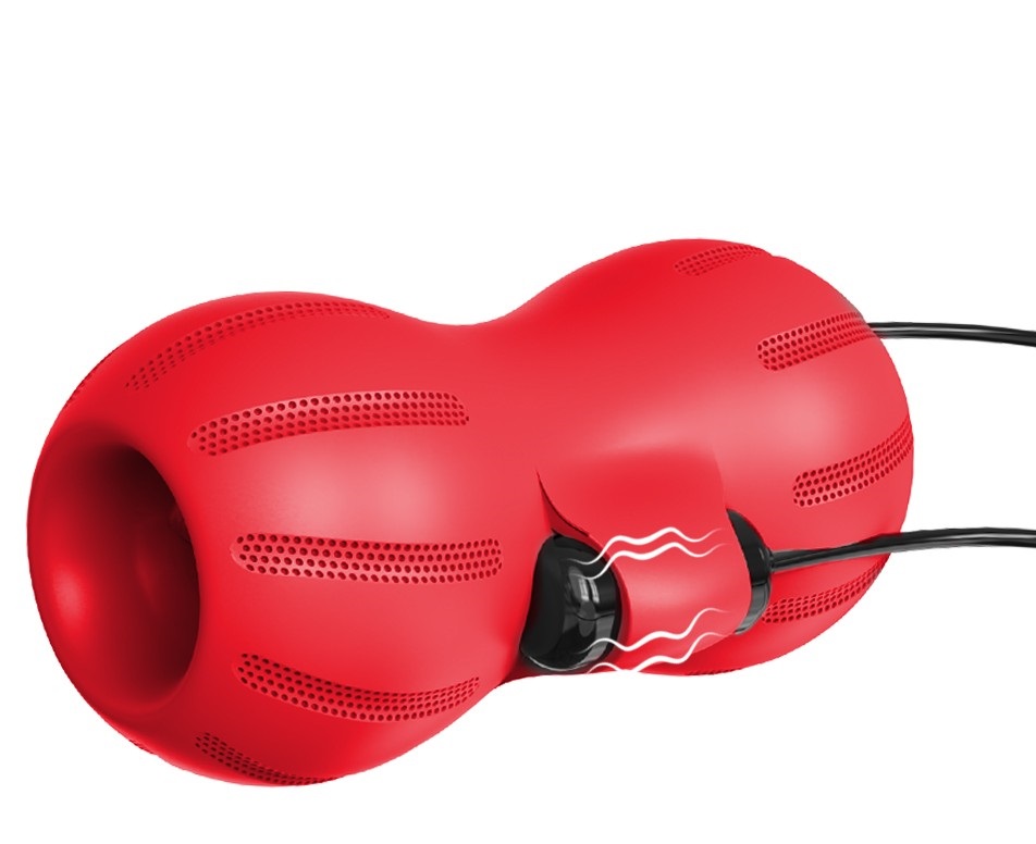 Красный тугой мастурбатор с вибропулями  и пультом