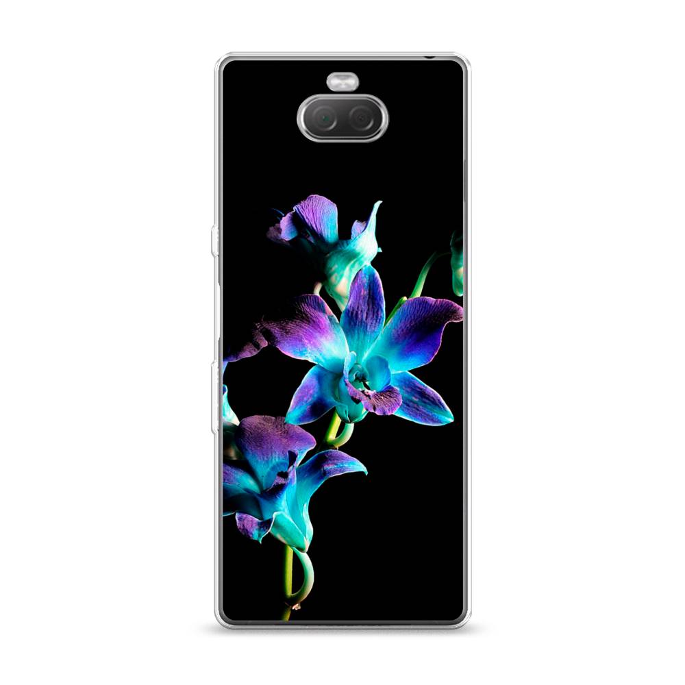 фото Силиконовый чехол "синий цветок на черном" на sony xperia xa3 awog