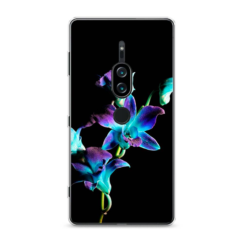 фото Силиконовый чехол "синий цветок на черном" на sony xperia xz2 premium awog