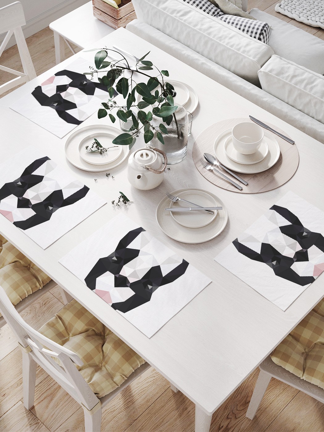 

Комплект салфеток JoyArty "Геометрический пес" для сервировки стола (32х46 см, 4 шт.), Белый, Геометрический пес