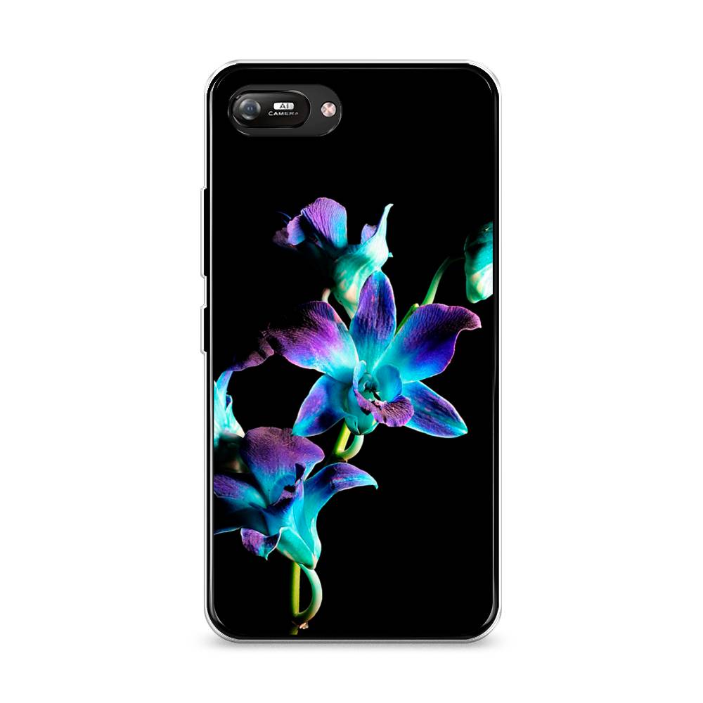 

Чехол Awog на Itel A25/A35 "Синий цветок на черном", Разноцветный