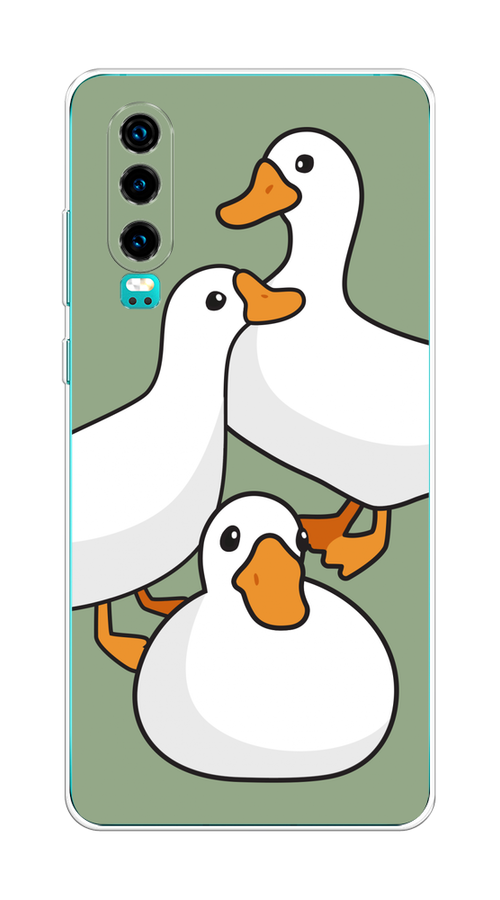 

Чехол на Huawei P30 "Утиное трио", Оранжевый;белый;серый, 68550-1