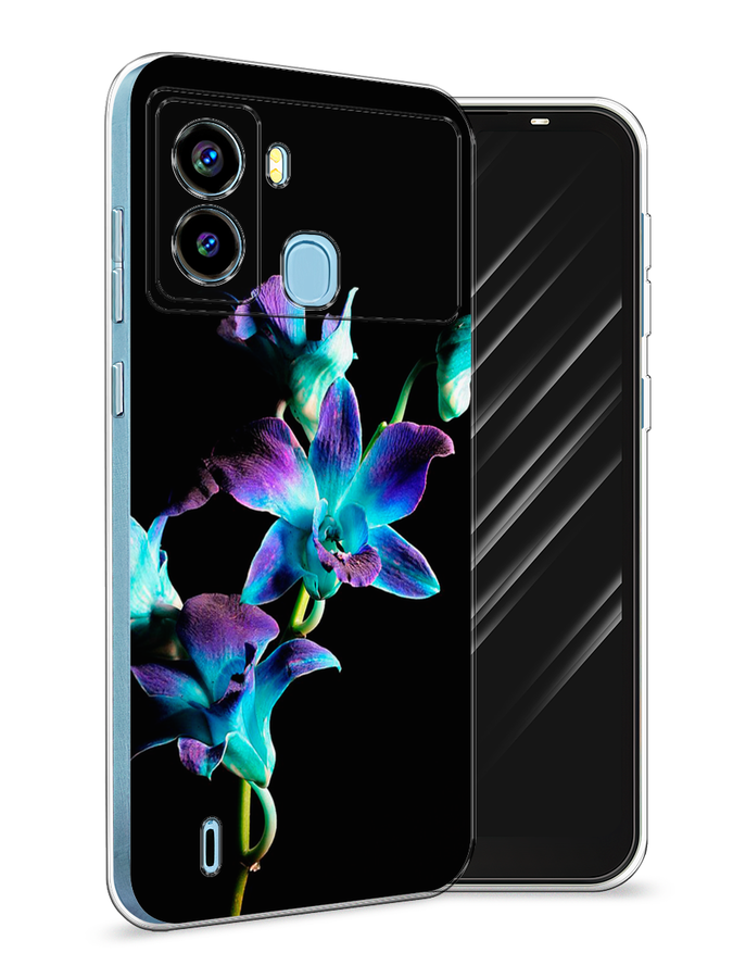 

Чехол Awog на Tecno Pop 6 "Синий цветок на черном", Разноцветный, 302050-8