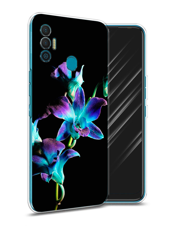 

Чехол Awog на Tecno Spark 7 "Синий цветок на черном", Разноцветный, 301050-8