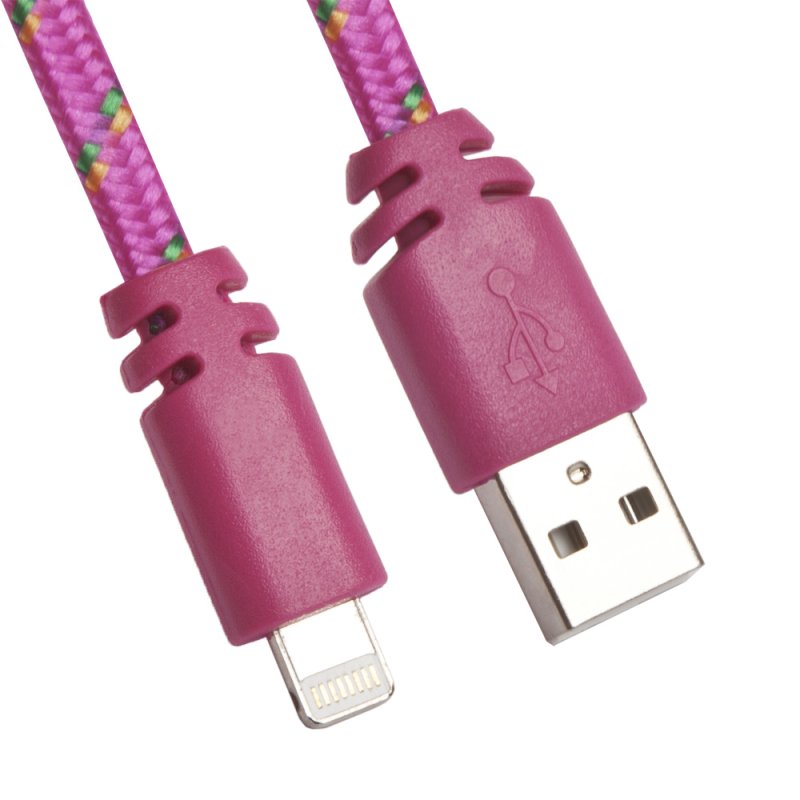 

Кабель USB LP для Apple Lightning 8 pin, плоская оплетка, темно-розовый