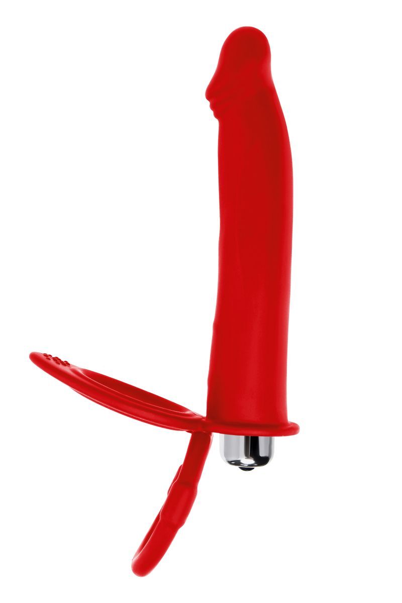 фото Красная насадка на пенис для двойного проникновения - 19 см. toyfa