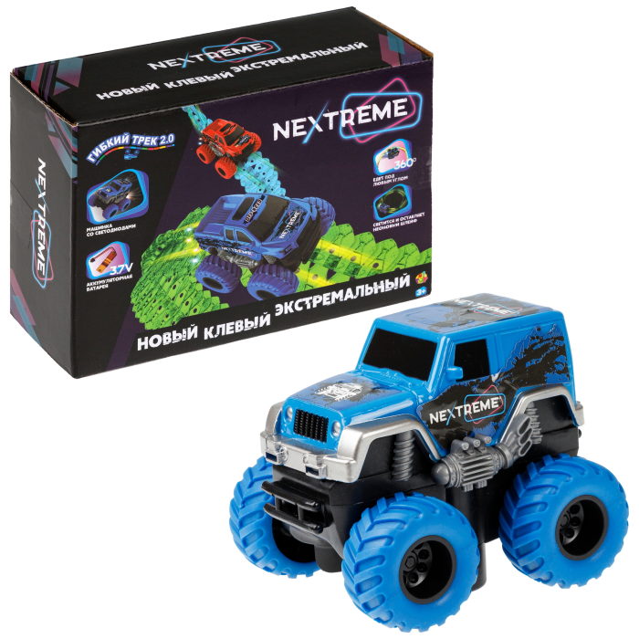 Игрушечная машинка 1toy Nextreme Гибкий трек Внедорожник, синий нейроскакалка 1toy оранжевая 86 см гибкий шнур т17350 1