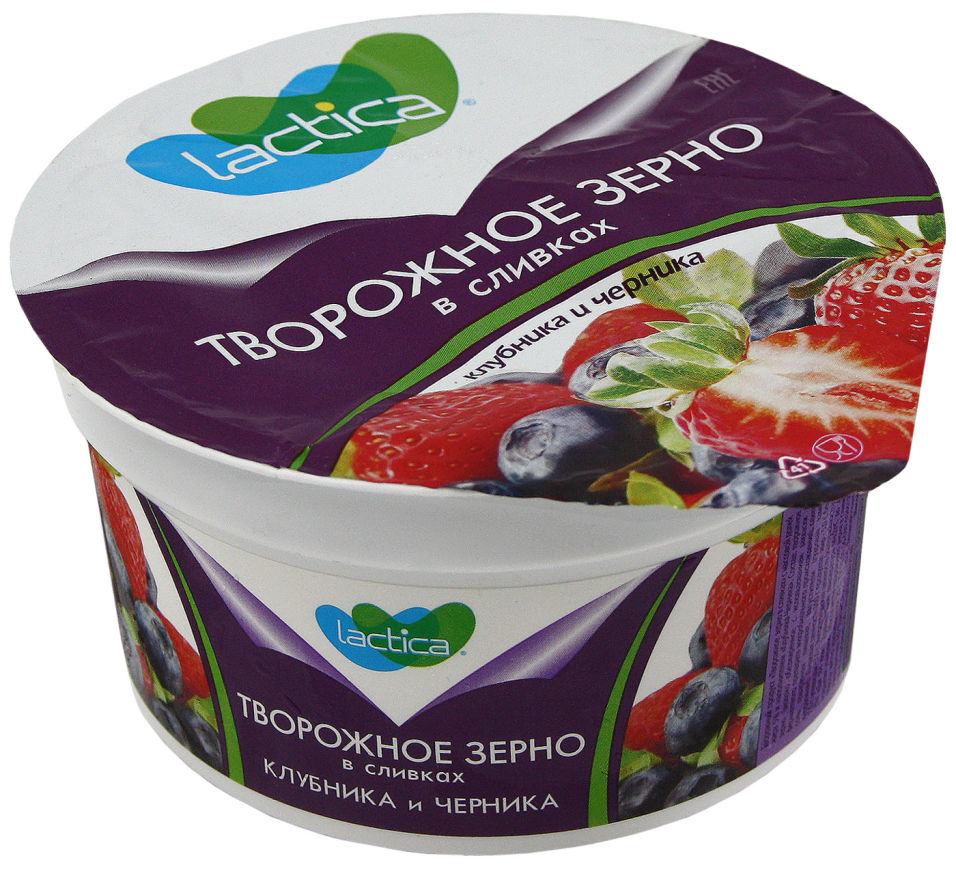 

Творожное зерно Lactica в сливках с клубникой и черникой 5% 130г