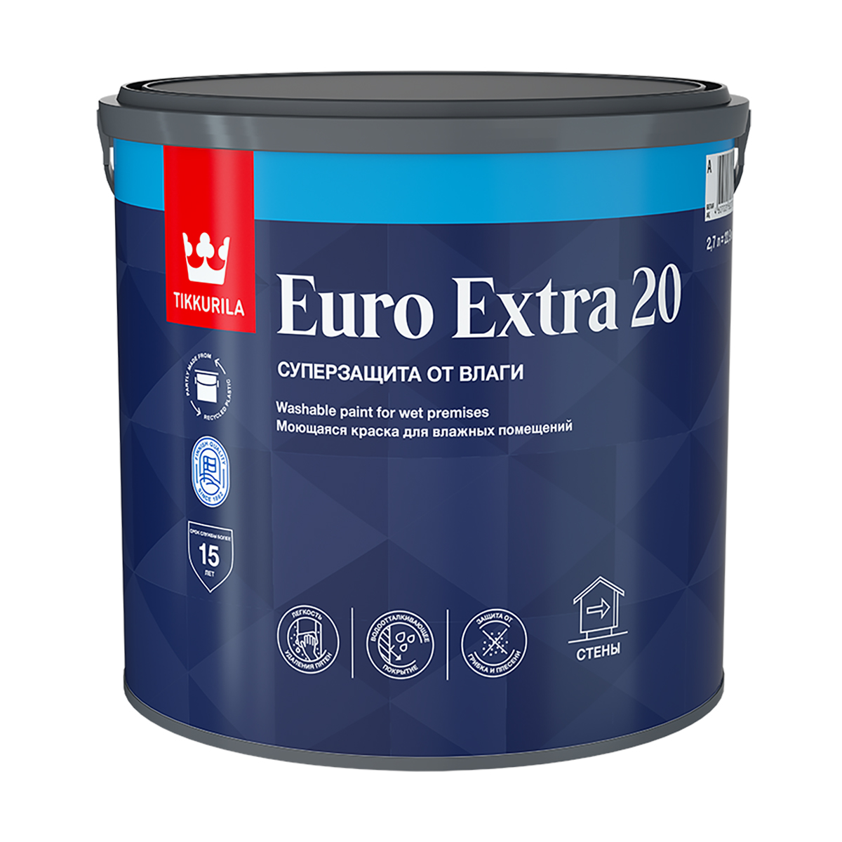 Краска Euro Extra-20 (Евро-20) TIKKURILA 2,7л бесцветный (база С) краска интерьерная euro matt 3 евро 3 tikkurila 9л бесцветный база с