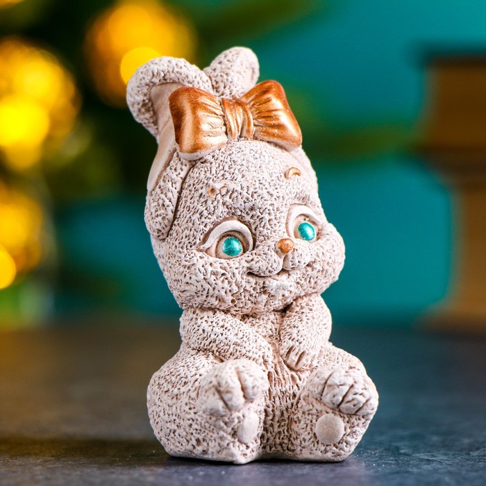 

Фигура "Зайка с бантом" бежевый, 9х6х5см