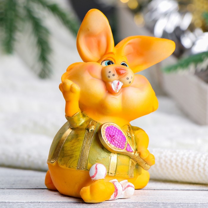 

Копилка "Заяц теннисист" рыжий, 8х7х11см