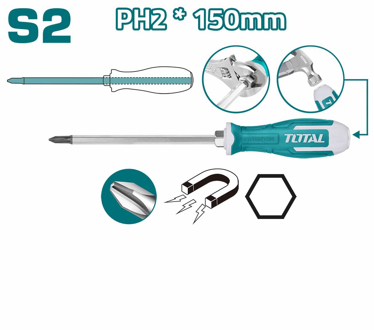 фото Отвертка ударная крестовая 150мм s2 6.0 thgsph21506 (144) total tools