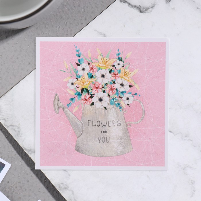 

Открытка мини "Flowers for you!" лейка, цветы, 7,5 х 7,5 см (10 шт), Розовый