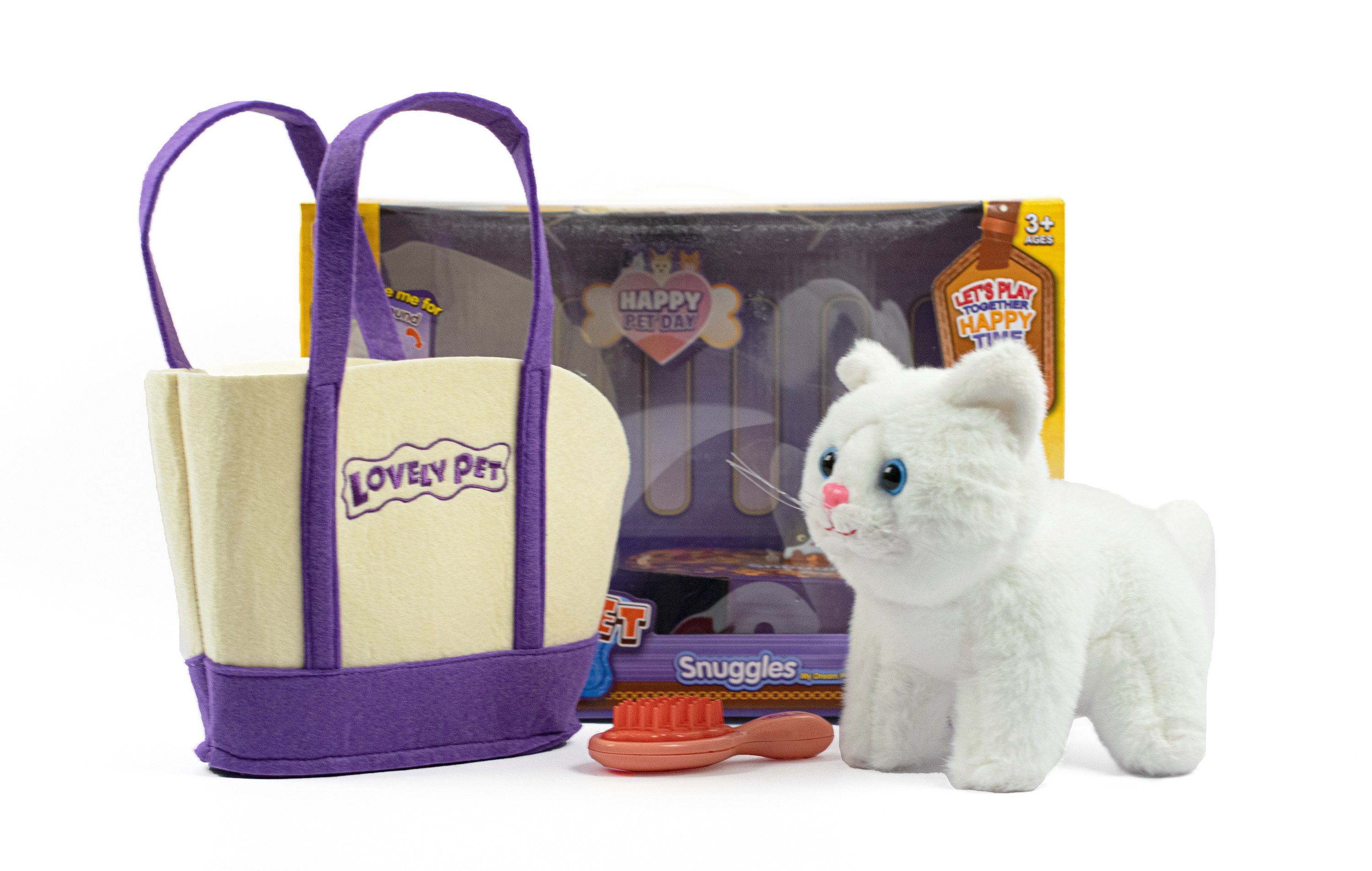 фото Детский игровой набор для девочки мягкая игрушка кошка с сумочкой и расческой nobrand