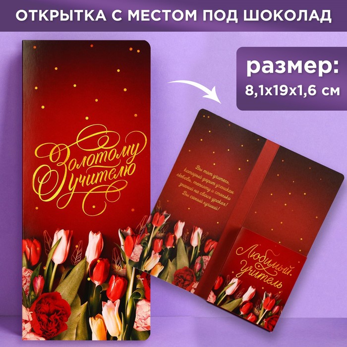 

Открытка с местом под шоколадку «Золотому учителю», размер 19см х 8,1см, плотность 200 гр, Красный