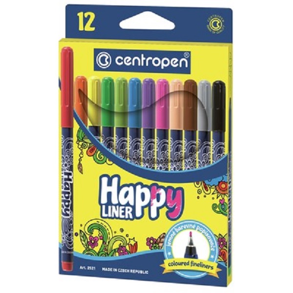 Ручки капиллярные (линеры) 12 цветов CENTROPEN Happy Liner, линия письма 0,3 мм