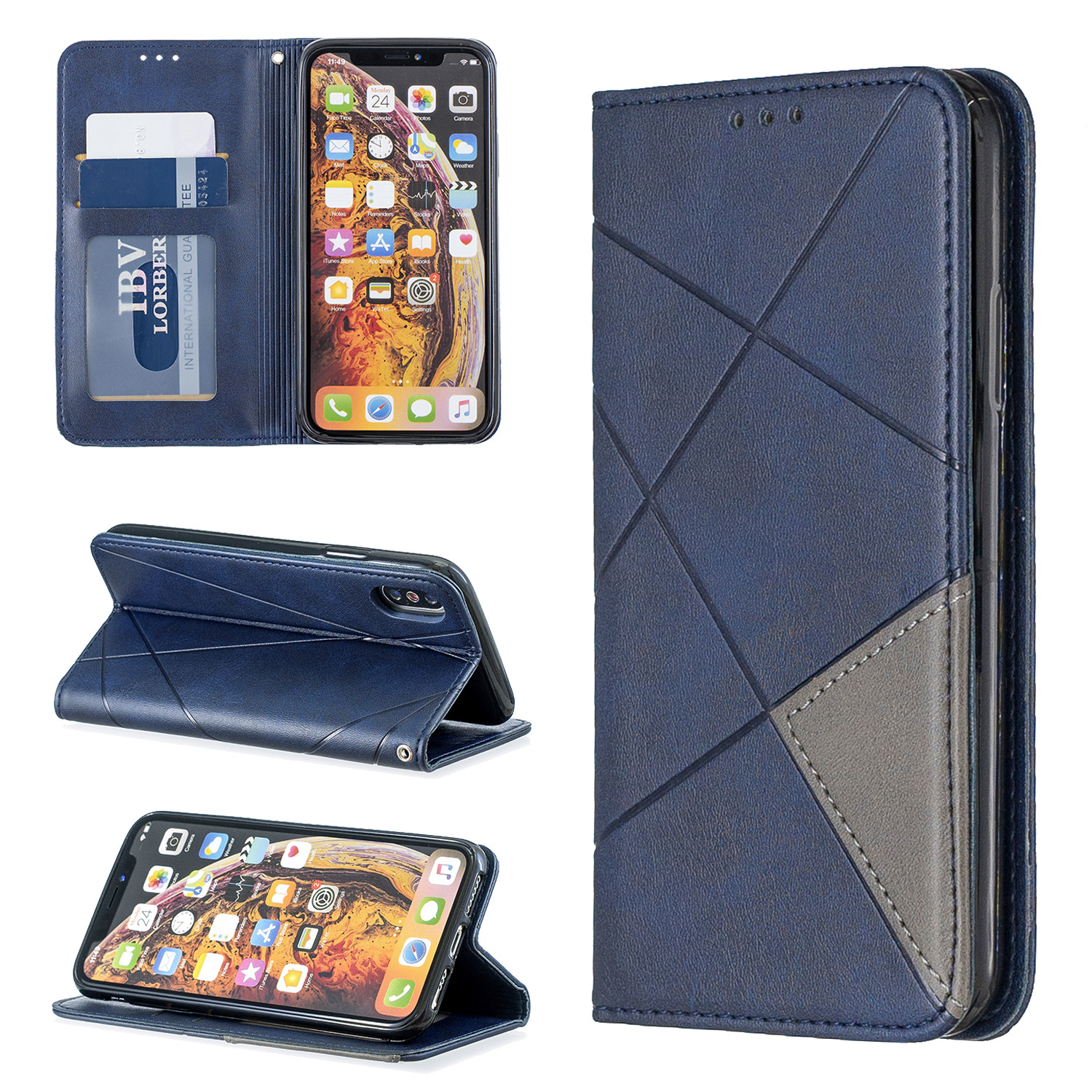 

Чехол-книжка MyPads Magnete Rombo для iPhone 14 Plus из эко-кожи прошитый по контуру с ром, Синий;серый