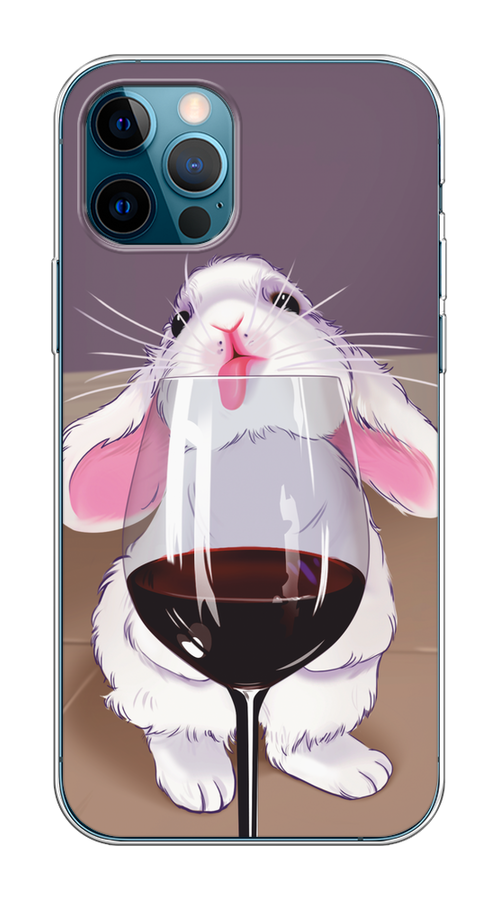 

Чехол на Apple iPhone 12/12 Pro "Кролик с бокалом", Белый;розовый;красный, 12550-1