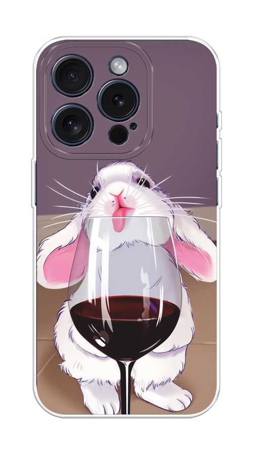 

Чехол на Apple iPhone 15 Pro "Кролик с бокалом", Белый;розовый;красный, 15750-1