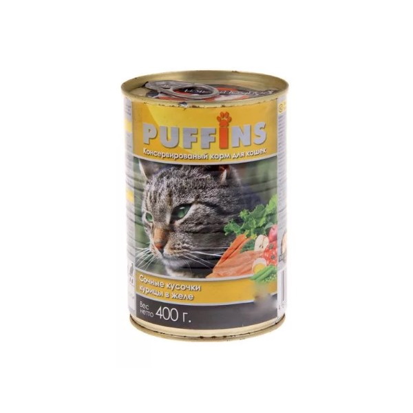 Консервы для кошек Puffins, курица в желе, 415г