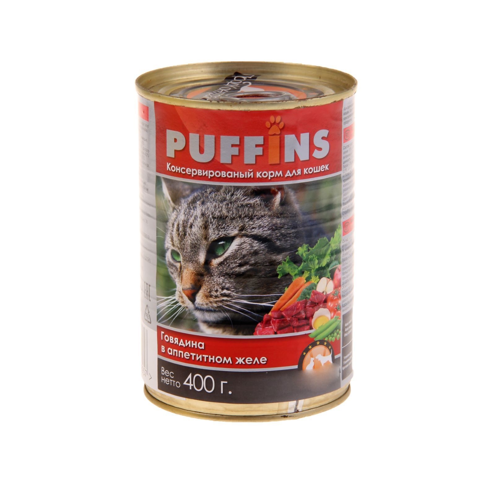 Консервы для кошек Puffins, говядина в желе, 415г