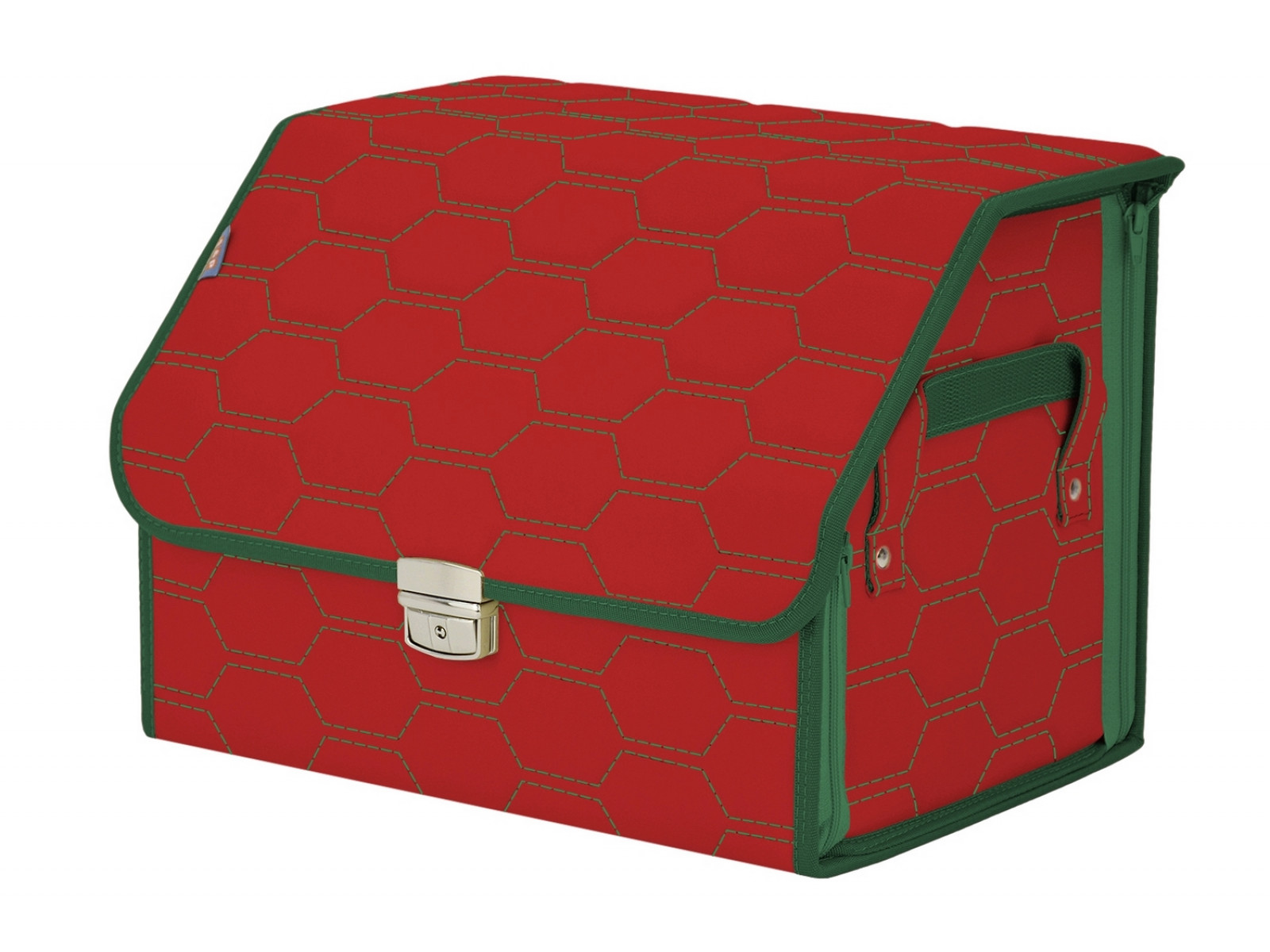 фото Органайзер-саквояж в багажник союз премиум (размер m), красный с зеленой прострочкой соты. a&p