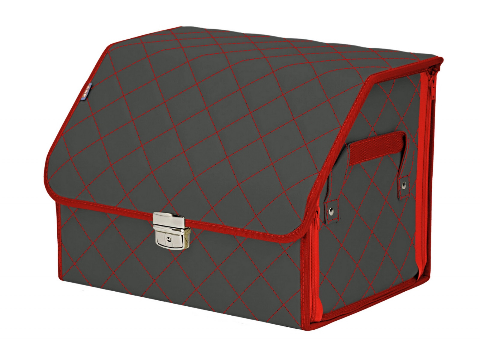 фото Органайзер-саквояж в багажник союз премиум (размер m), серый с красной прострочкой ромб. a&p