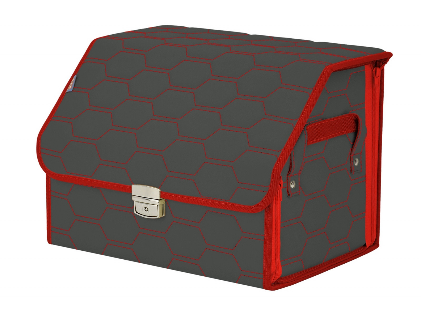 фото Органайзер-саквояж в багажник союз премиум (размер m), серый с красной прострочкой соты. a&p