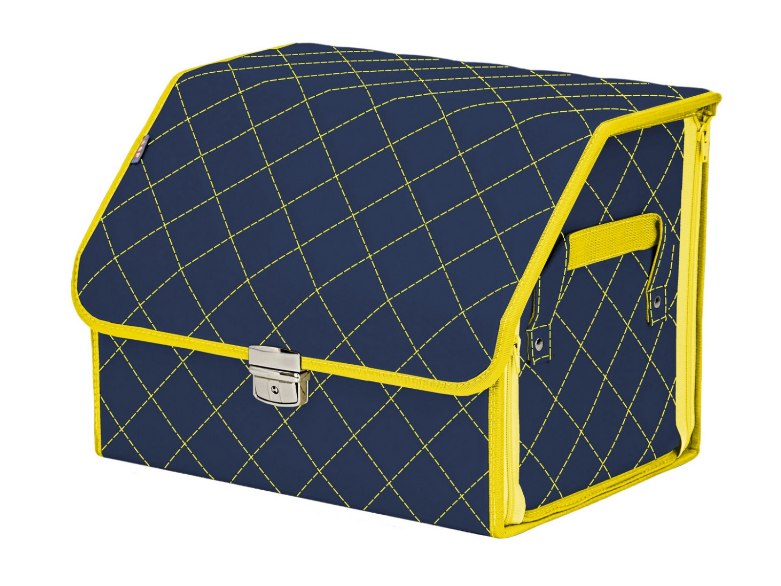 фото Органайзер-саквояж в багажник союз премиум (размер m), синий с желтой прострочкой ромб. a&p