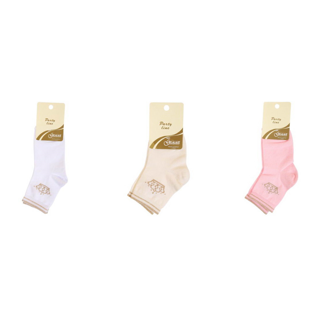 Набор носков 3 пары с люрексным рисунком Корона р. 16-18 белые/кремовые/светло-розовые