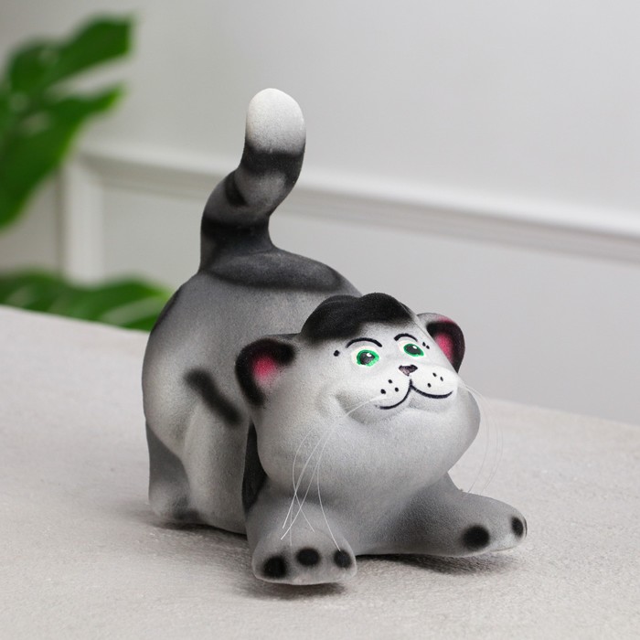 

Копилка "Кот Афоня", флок, серая, 18 см