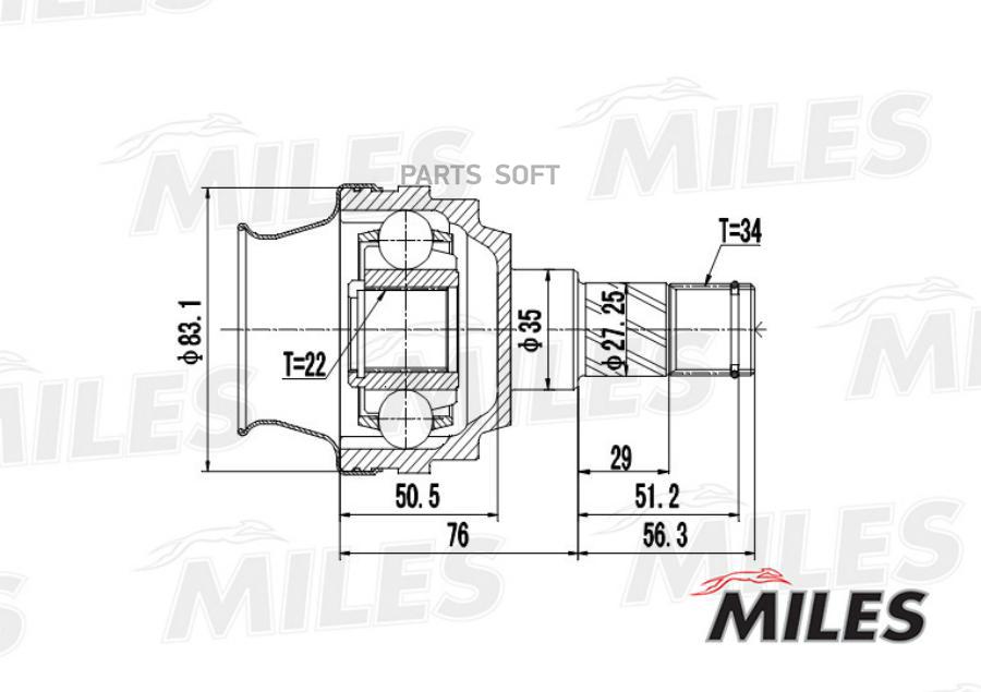 

MILES GA10014 ШРУС OPEL ASCONA C/KADETT E 1.5-1.6 82-93 внутр. 1шт