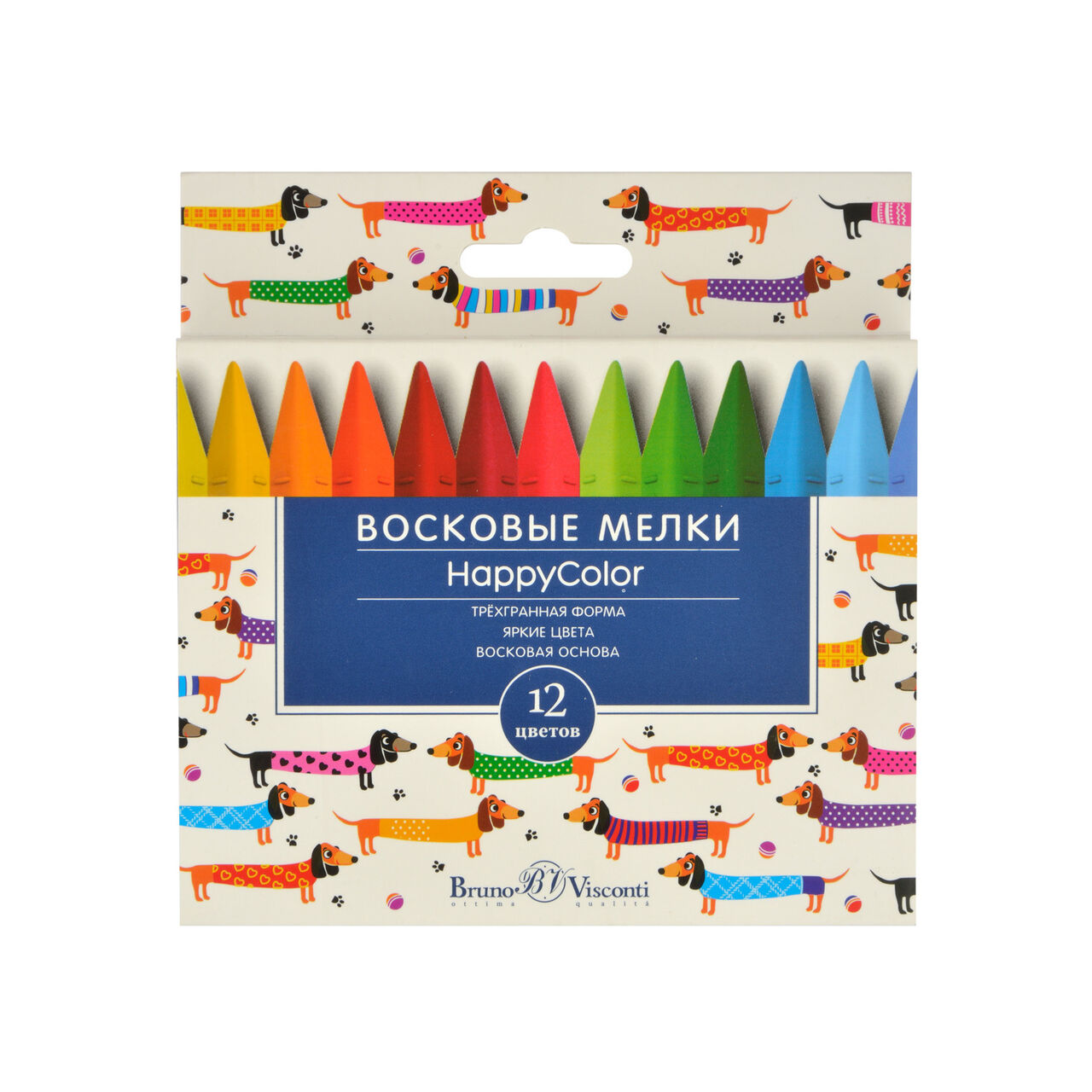 фото Мелки bruno visconti, восковые, 12 цветов, коробка-пенал, happycolor, арт. 31-0001/01 brunovisconti