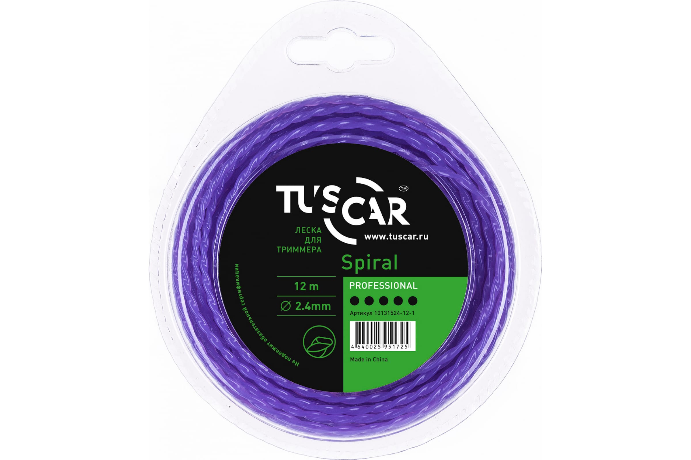 TUSCAR Леска для триммера Spiral, Professional, 2.4mmx12m 10131524-12-1