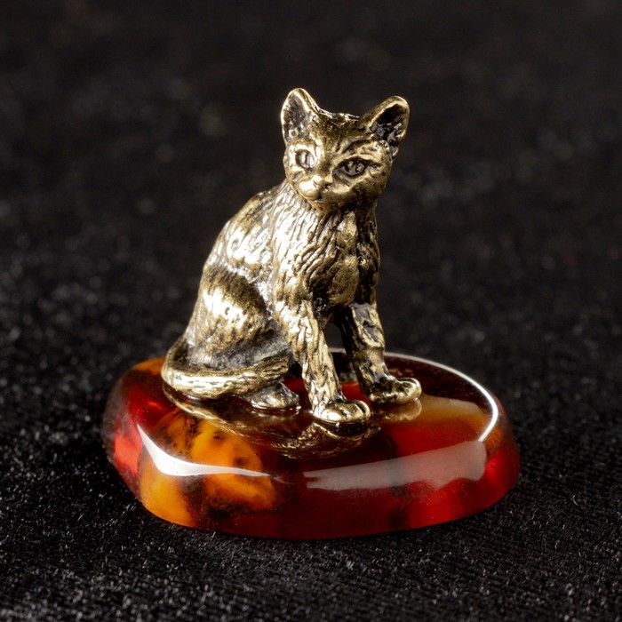 

Сувенир Кошка, латунь, янтарь