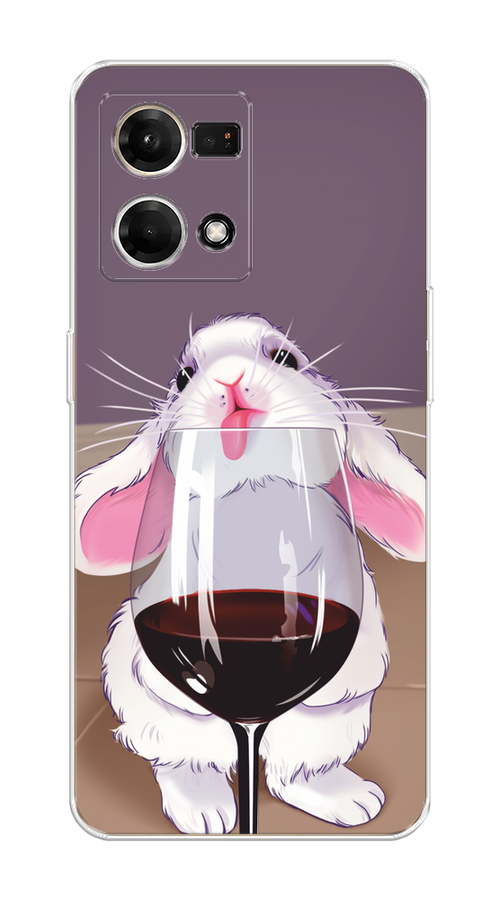 

Чехол на Oppo Reno 7 4G/8 4G "Кролик с бокалом", Белый;розовый;красный, 2511250-1