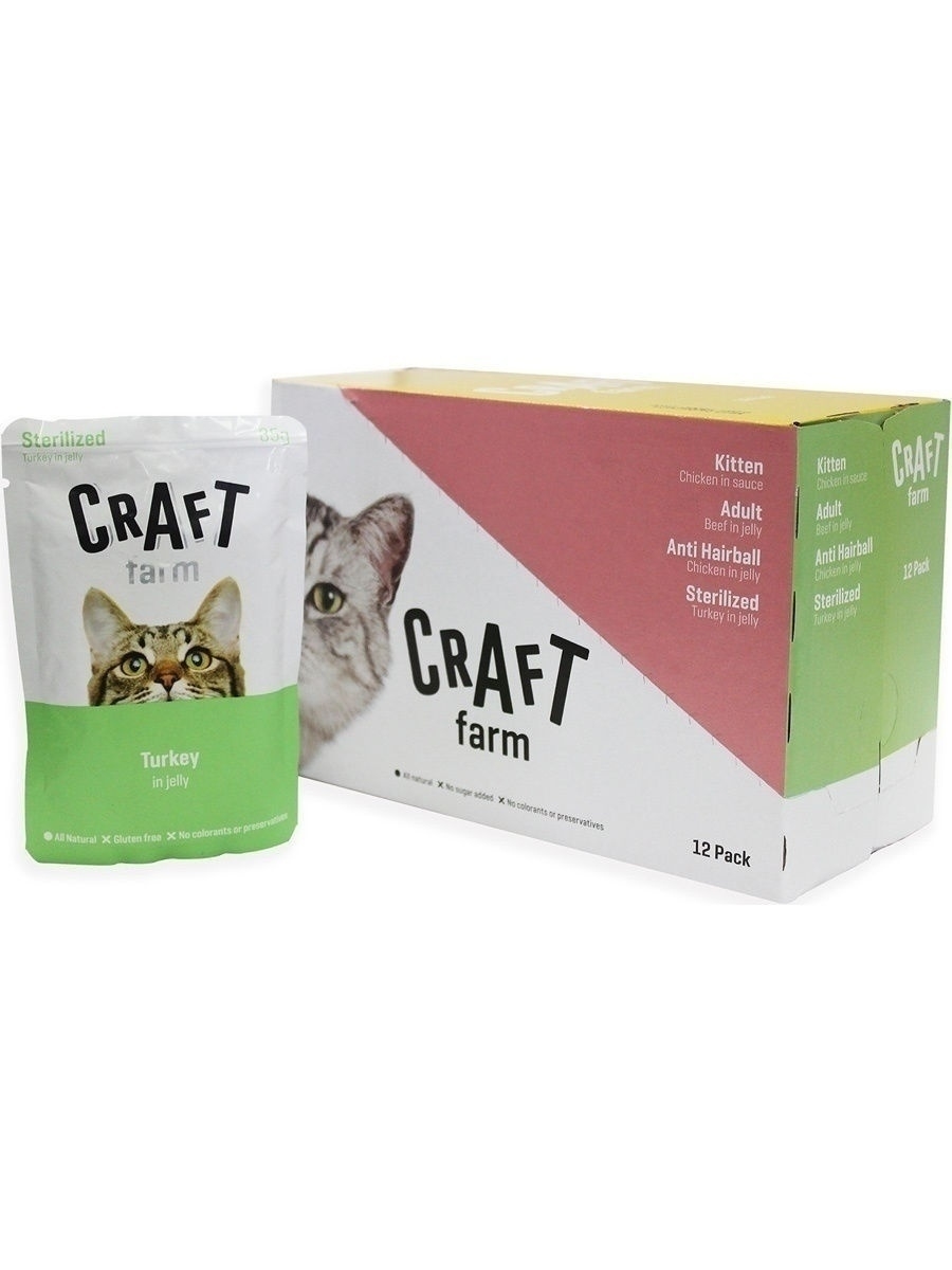 Влажный корм для кошек CRAFT FARM Sterilized, индейка, 12 шт по 85 г