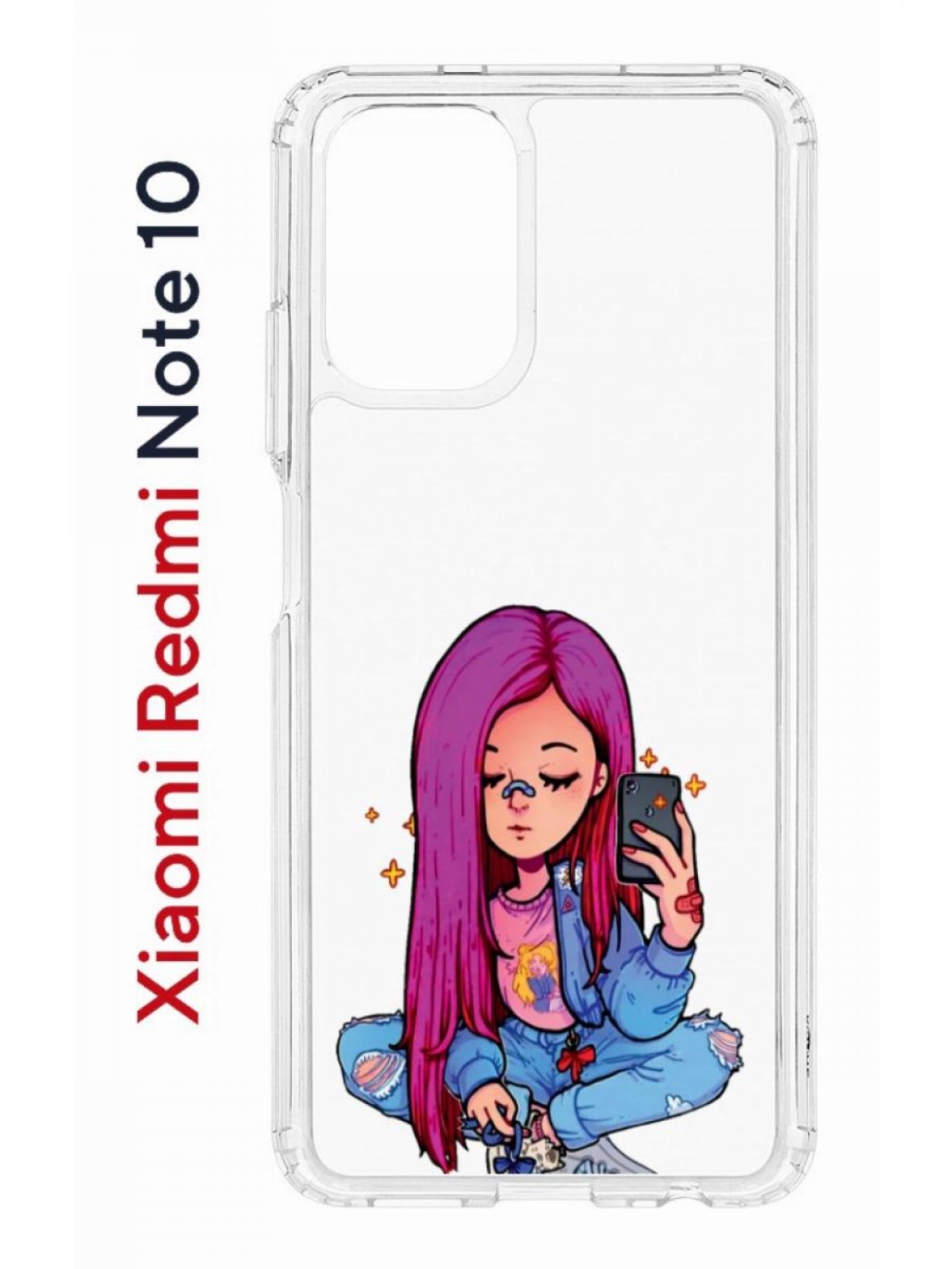 Чехол на Xiaomi Redmi Note 10/10S Kruche Print Pink Hair,противоударный бампер с принтом