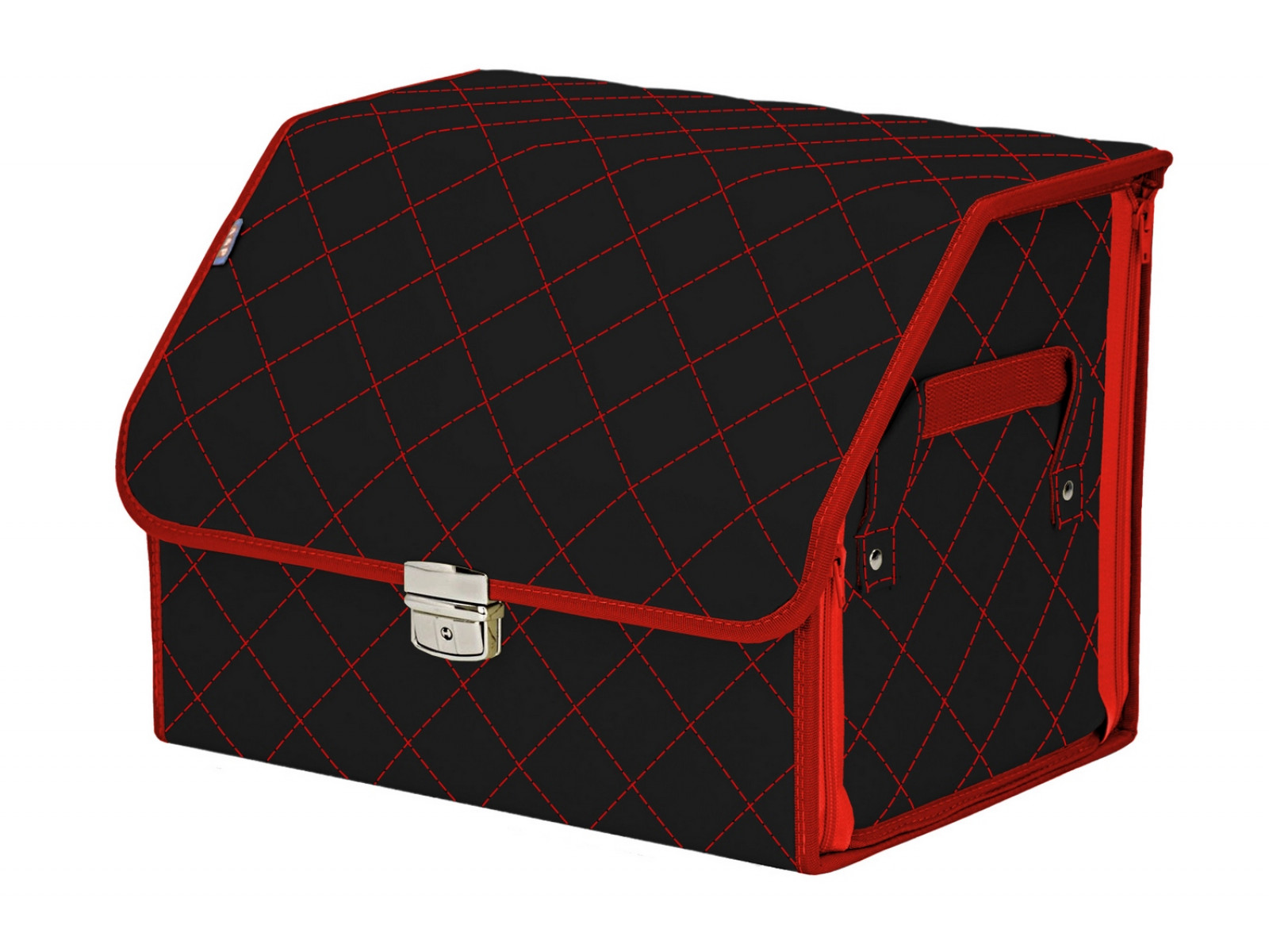 фото Органайзер-саквояж в багажник союз премиум (размер m), черный с красной прострочкой ромб. a&p
