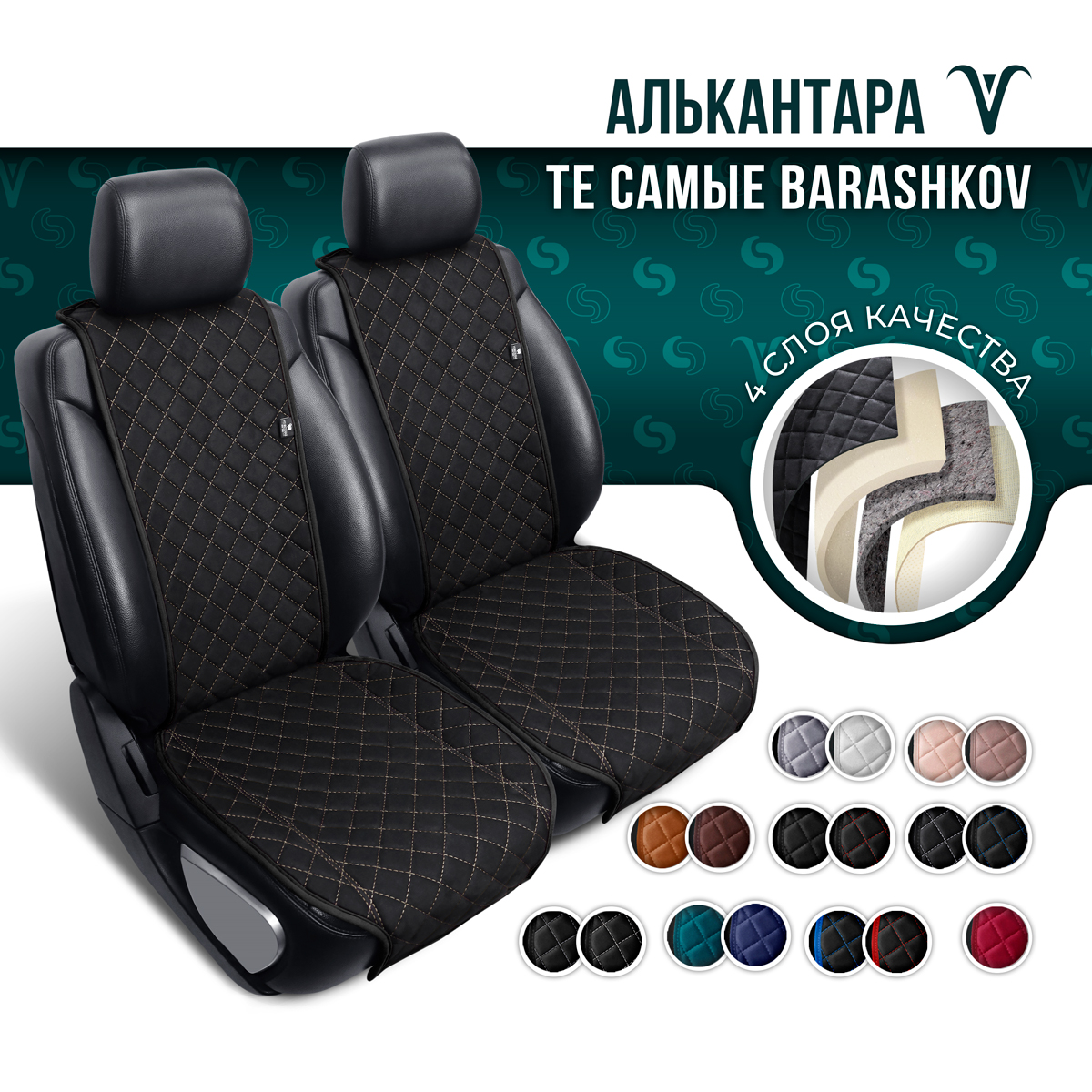 

Накидки BARASHKOV M 2 шт из алькантары на переднее сиденье автомобиля, Черный;бежевый, MMODEL2