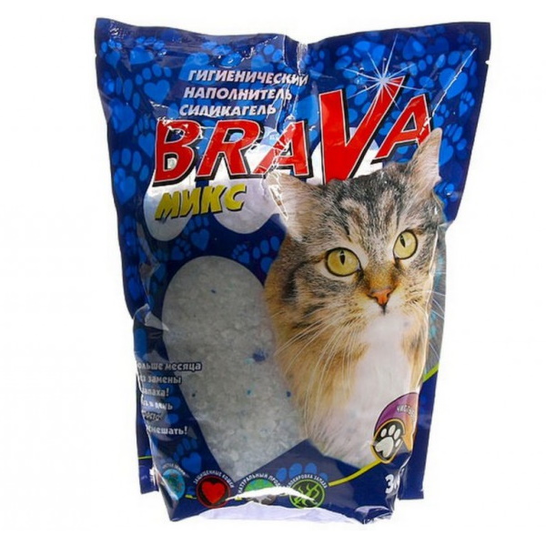 Впитывающий наполнитель для кошек Brava МИКС силикагелевый, 1.7 кг, 3.8 л,